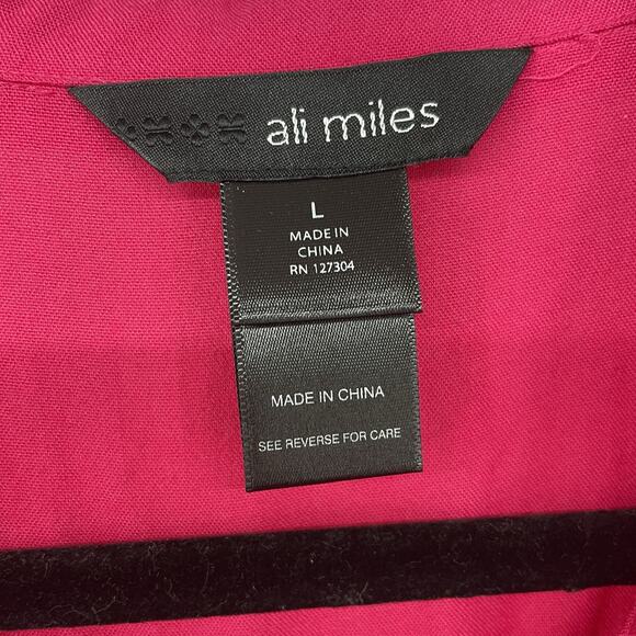 Ali Miles Size L Button Down Shirt Flowy Tunic Hot Pink Long Sleeve Relaxed Top - Picture 8 of 9